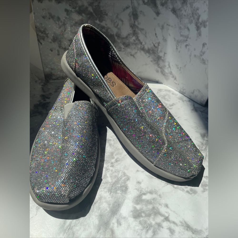 SOLD bobs By Skechers Earth Pap Gun Metal Womens Size 9 Slip On Sparkle Loafers
